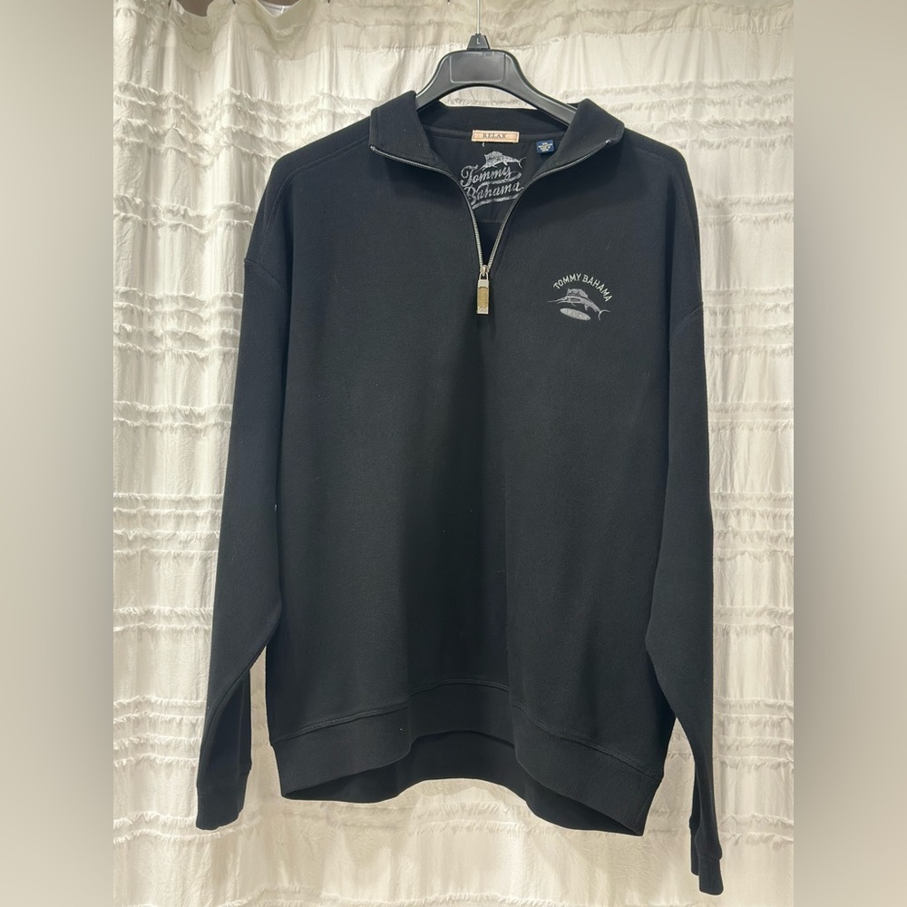 Tommy Bahama Relax 1/4 zip pullover sweater cotton knit Marlin black 2XL